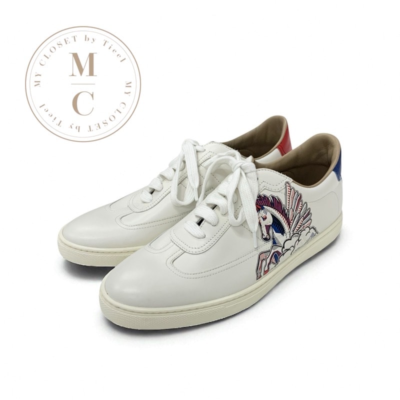 エルメス HERMES クイッカー スニーカー 靴 シューズ レザー ホワイト レッド ブルー 未使用 ペガサス