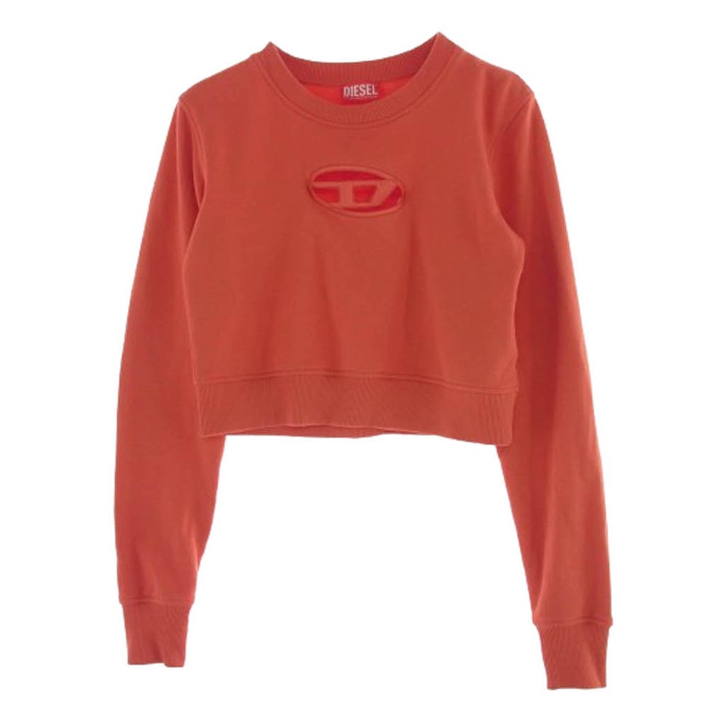 DIESEL ディーゼル スウェット A09931 F-SLIMMY-OD カットアウト クロップド オーバルDロゴ クルーネック スウェット トレーナー レッド系 M【中古】