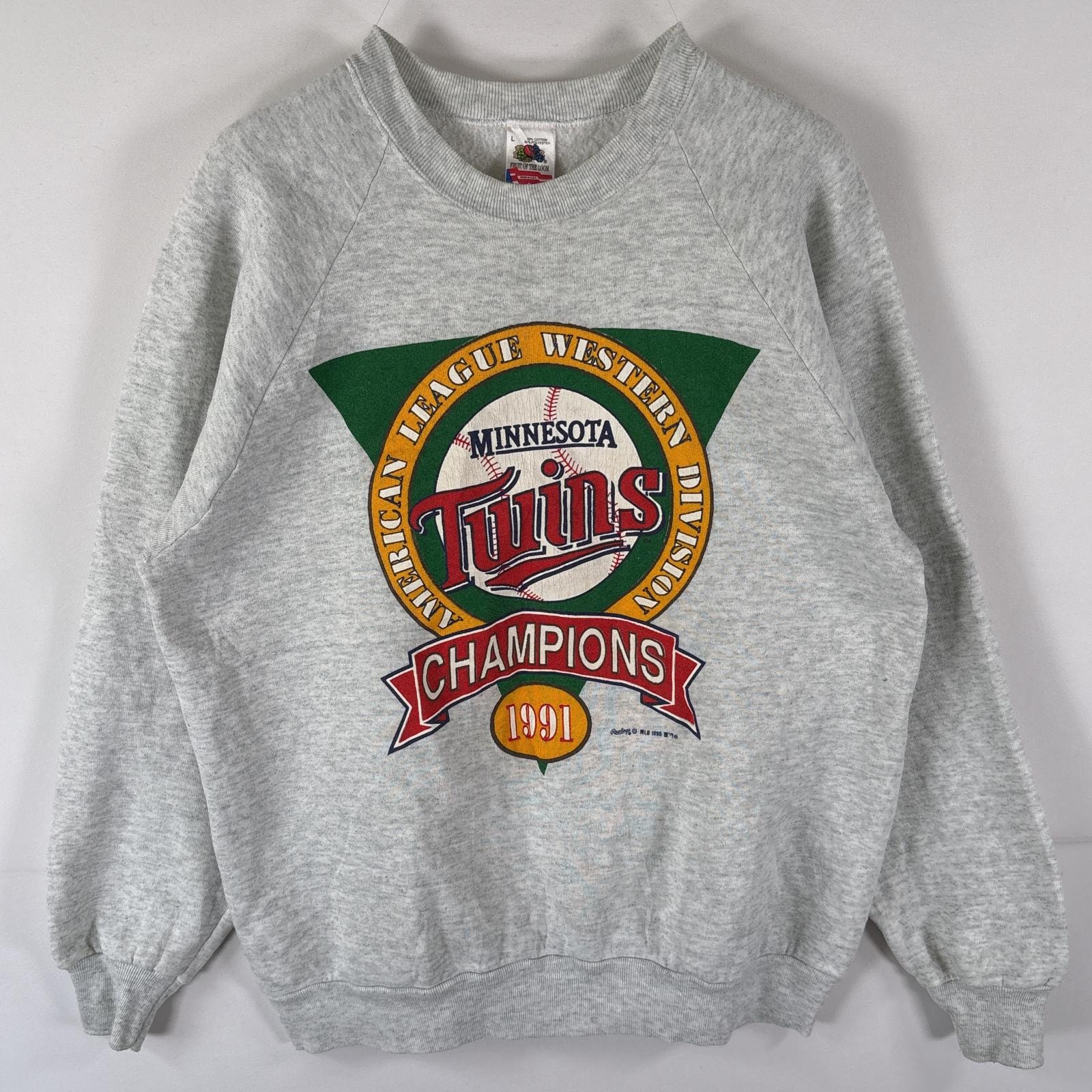 古着 90's/90年代 フルーツオブザルーム FRUIT OF THE LOOM USA製 スウェット トレーナー チームロゴプリント Twins ラグラン クルーネック L グレー メンズ