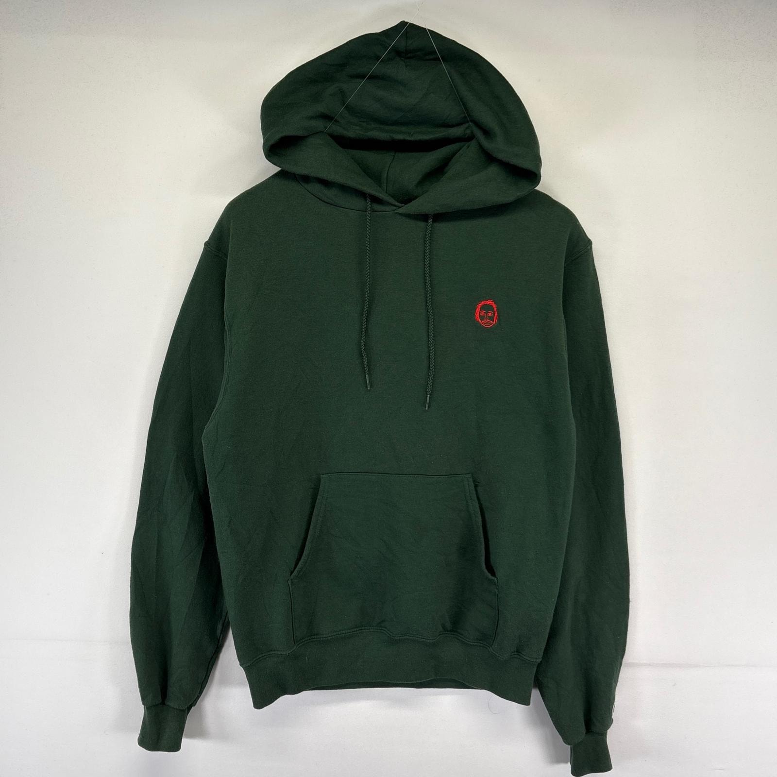 古着 チャンピオン Champion パーカー 刺繍デザイン プルオーバー 袖ワンポイント スウェット フーディ S  グリーン系 メンズ