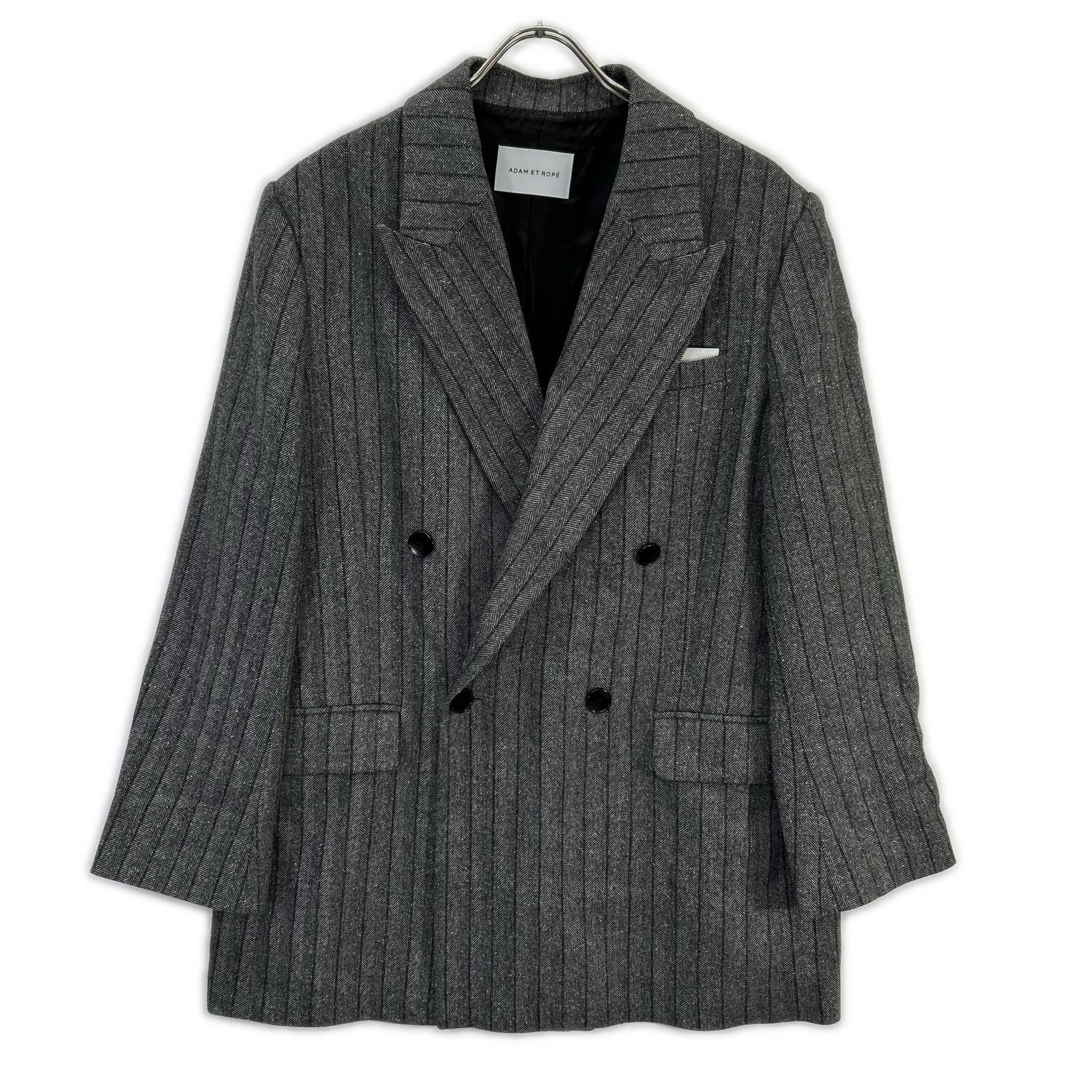アダムエロペ 25AW GAL25030 グレー ダブルブレストツイード&チェックジャケット 38