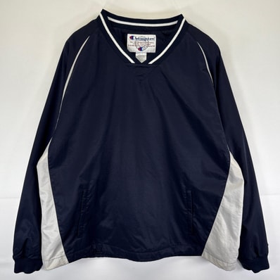 古着 チャンピオン Champion ナイロンジャケット プルオーバー ジャケット ピステ Vネック 大きいサイズ XL ネイビー メンズ