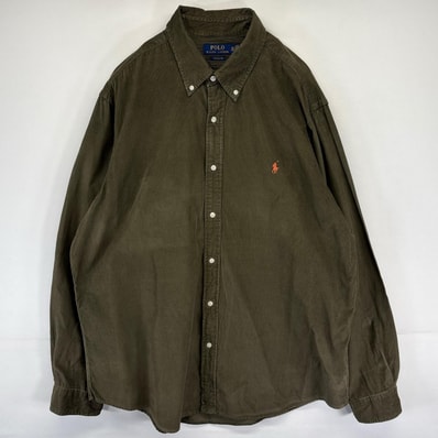 古着 ポロ・ラルフローレン POLO RALPH LAUREN 長袖シャツ コーデュロイシャツ ボタンダウン ワンポイントロゴ 2XL ブラウン系 メンズ