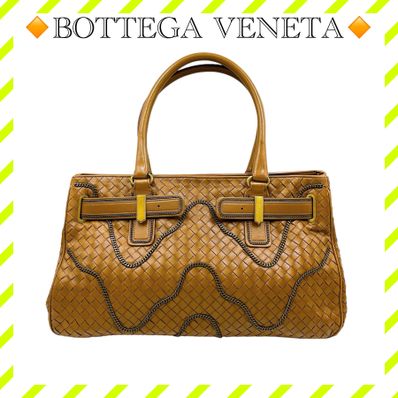 美品 ボッテガヴェネタ イントレチャート レザー トートバッグ 茶 レディース