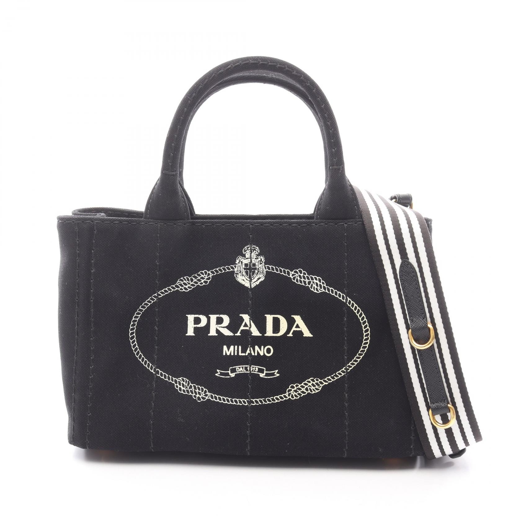 プラダ PRADA CANAPA カナパ 2WAY トートバッグ バッグ キャンバス レディース ブラック系 1BG439 【中古】