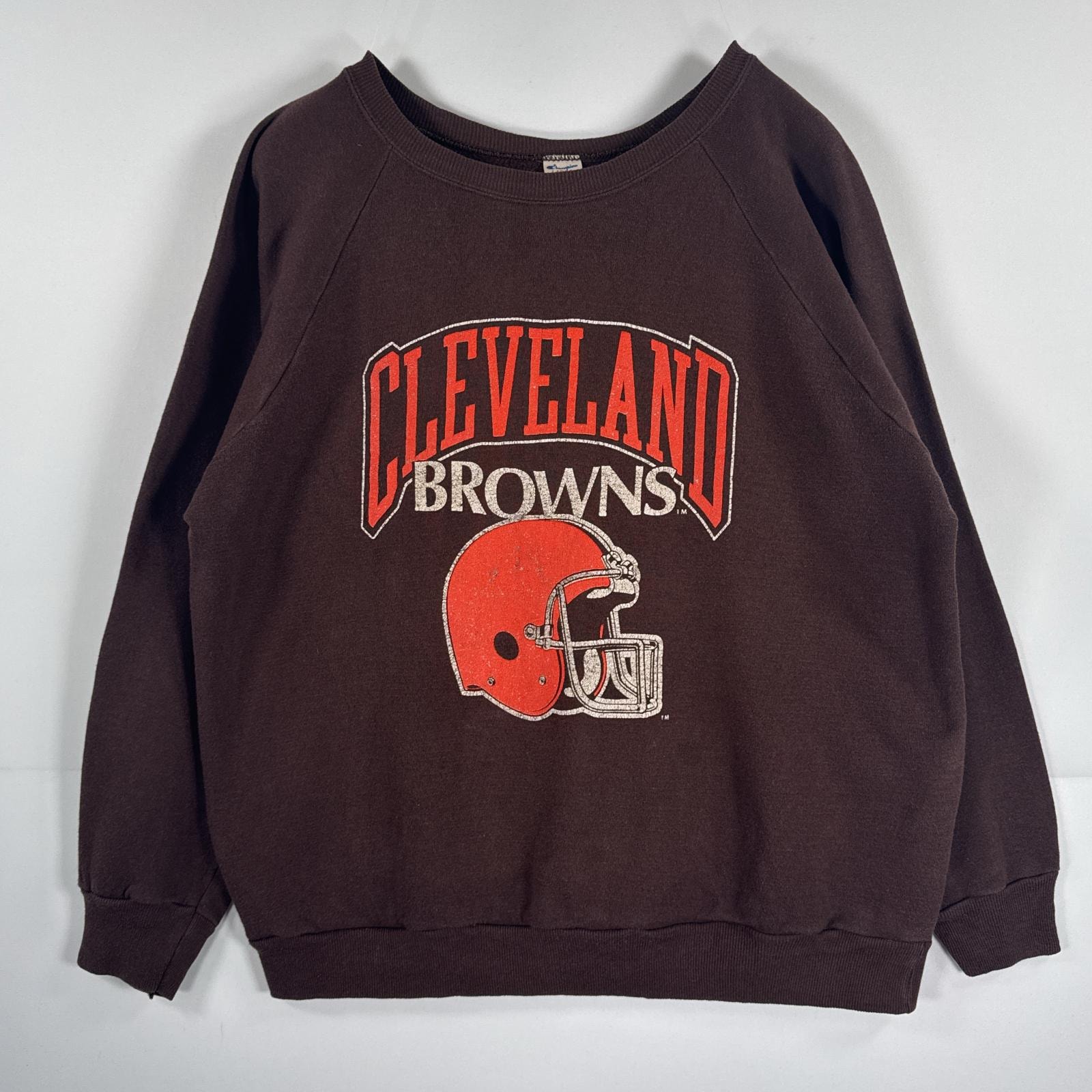 古着 80's/80年代 ヴィンテージ チャンピオン Champion USA製 長袖 スウェット BROWNS NFL チーム プリント アメフト ラグラン L  ブラウン メンズ