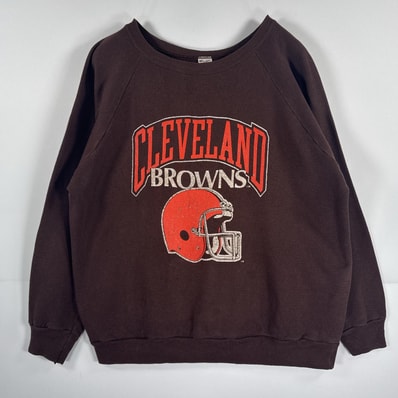 古着 80's/80年代 ヴィンテージ チャンピオン Champion USA製 長袖 スウェット BROWNS NFL チーム プリント アメフト ラグラン L ブラウン メンズ