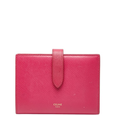 セリーヌ ストラップウォレット 二つ折り財布 ピンク レザー レディース CELINE 【中古】