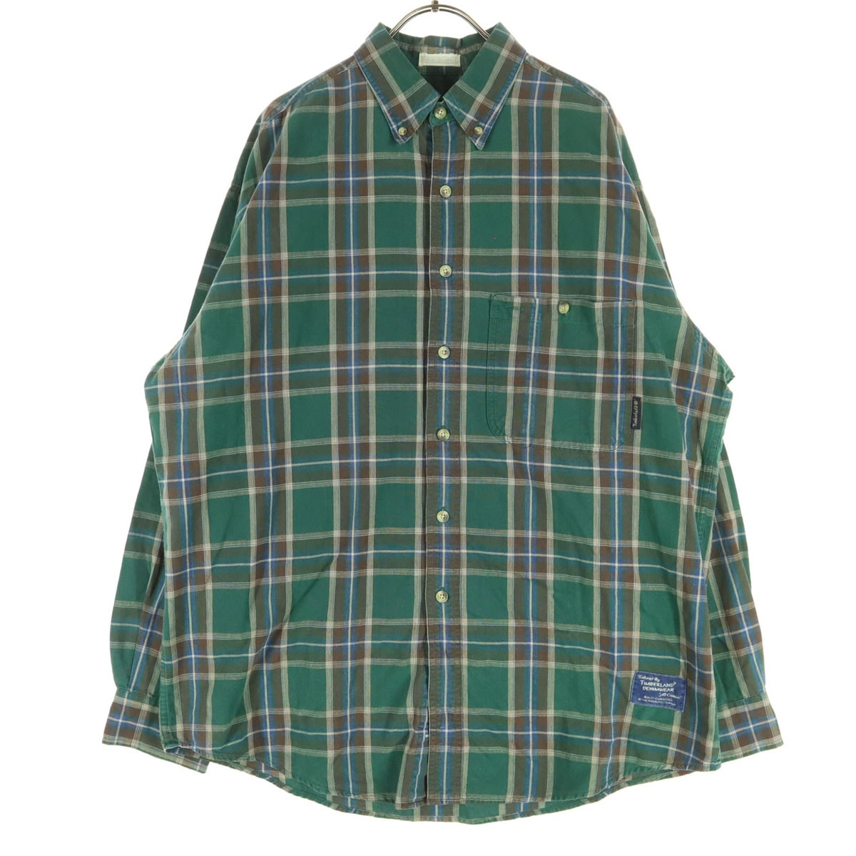 美品 Timberland ティンバーランド 90s 00s オールド チェック柄 長袖 ボタンダウンシャツ M グリーン