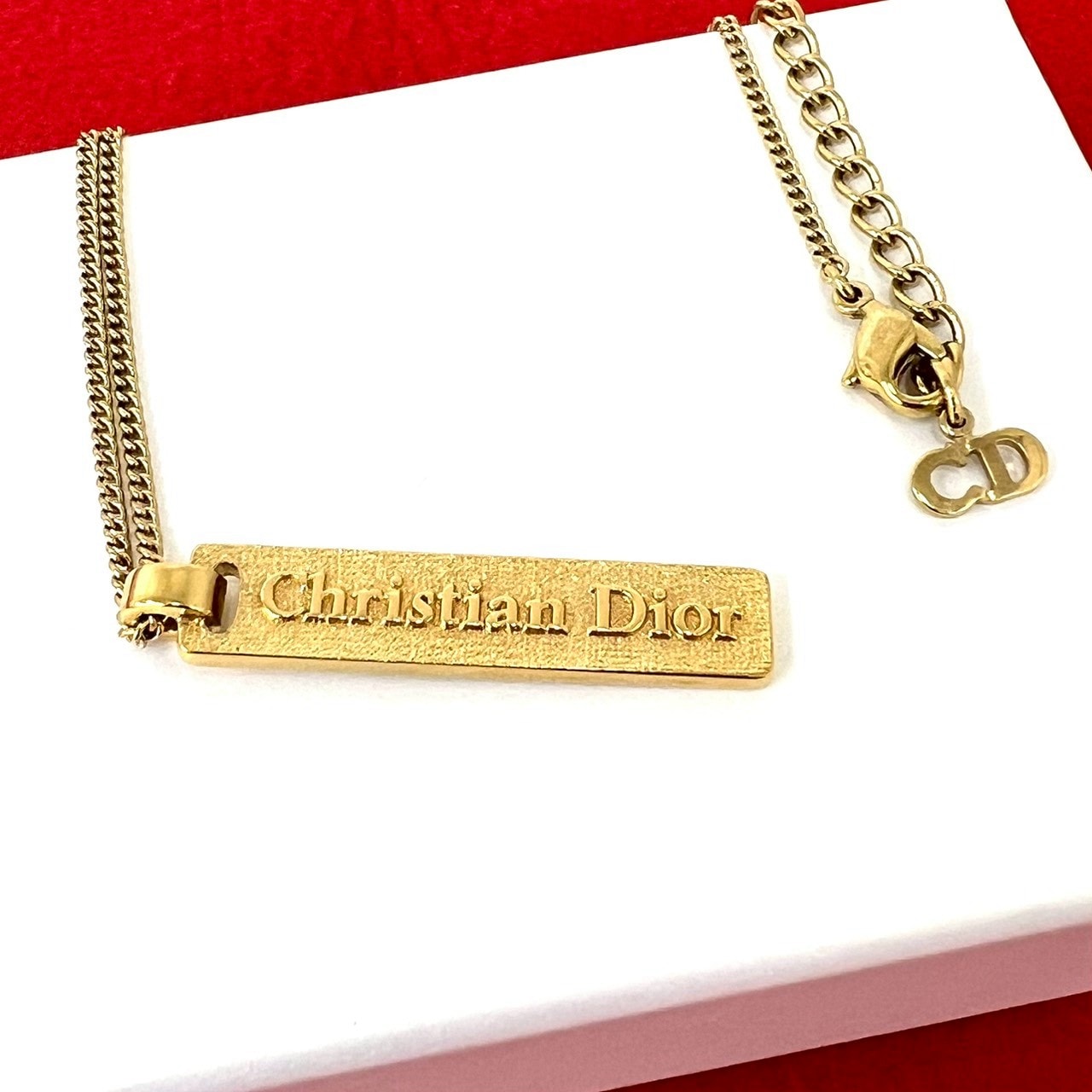 Christian Dior ディオール ロゴ プレート GP ラインストーン ネックレス ゴールド
 49813