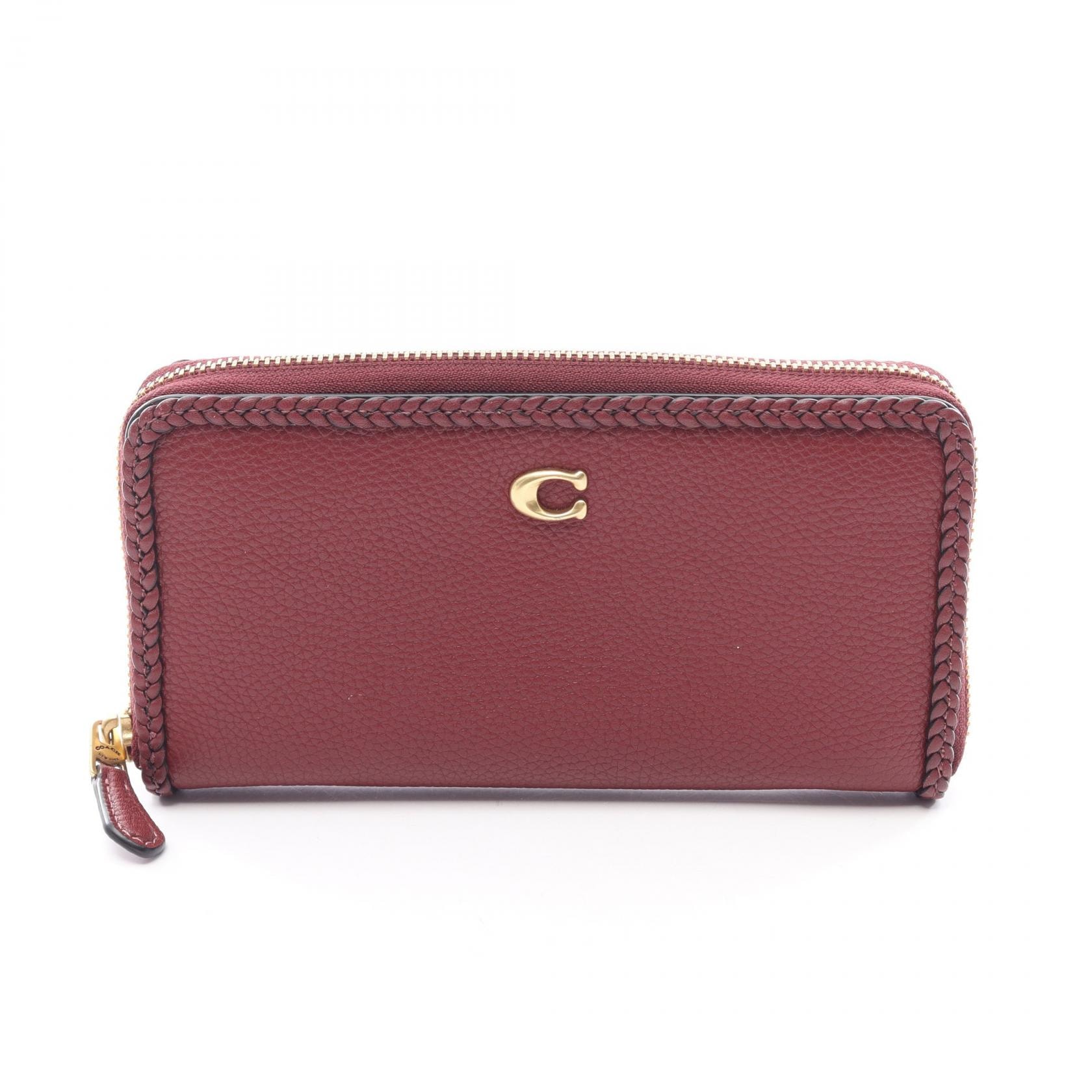 コーチ COACH アコーディオン ラウンド長財布 財布 レザー レディース ボルドー系 【中古】
