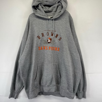 古着 90's/90年代 リー Lee USA製 パーカー プルオーバー 刺繍ロゴ ブラウンズ NFL スウェット 大きいサイズ 2XL グレー系 メンズ