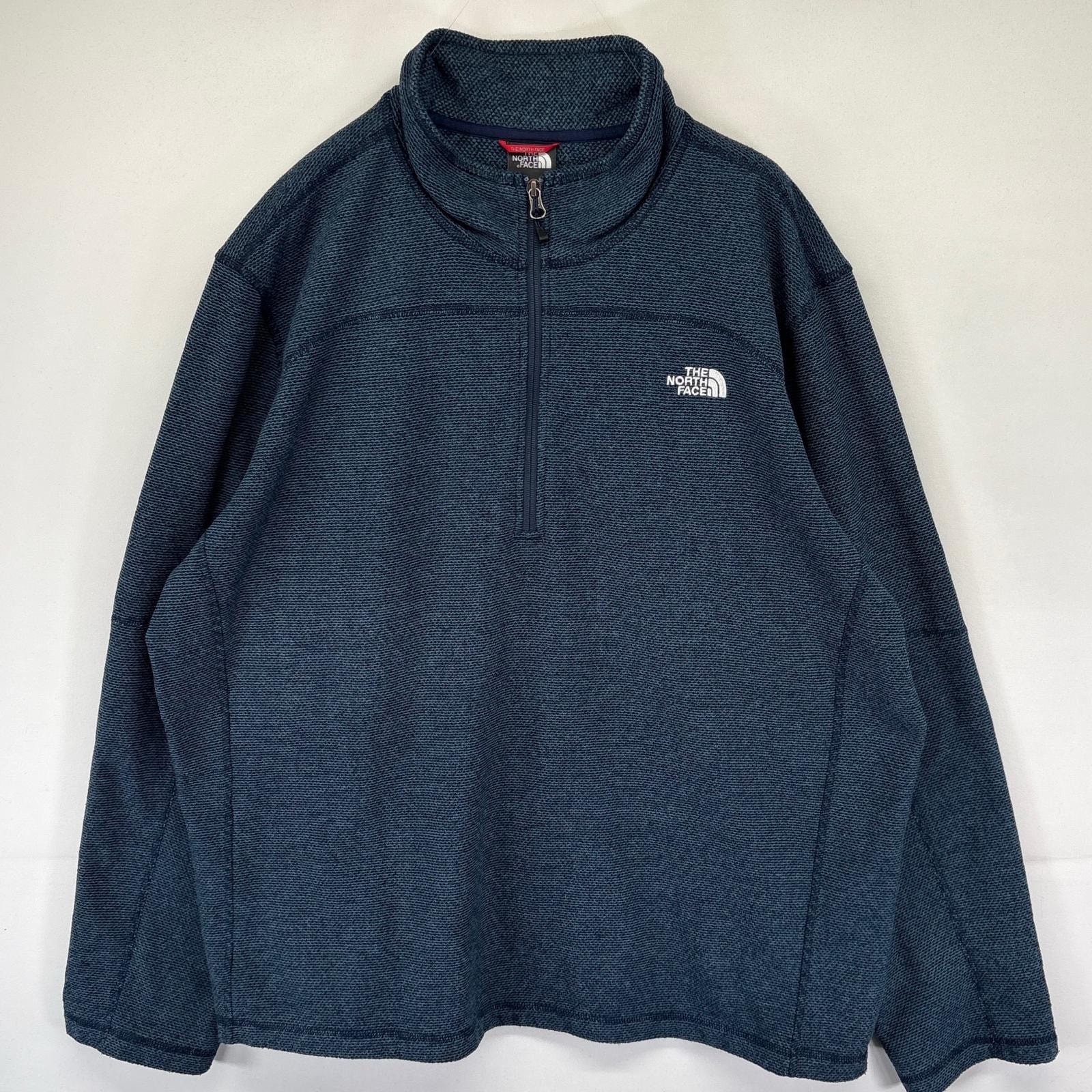 古着 ザ・ノースフェイス THE NORTH FACE ニット ハーフジップ フリース ワンポイント刺繍ロゴ 薄手 2XL  ブルー系 メンズ
