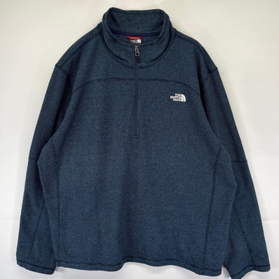 古着 ザ・ノースフェイス THE NORTH FACE ニット ハーフジップ フリース ワンポイント刺繍ロゴ 薄手 2XL ブルー系 メンズ