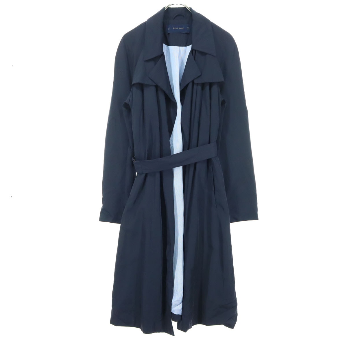 ZARA BASIC ザラベーシック 長袖 ロングコート S ネイビー ベルト付