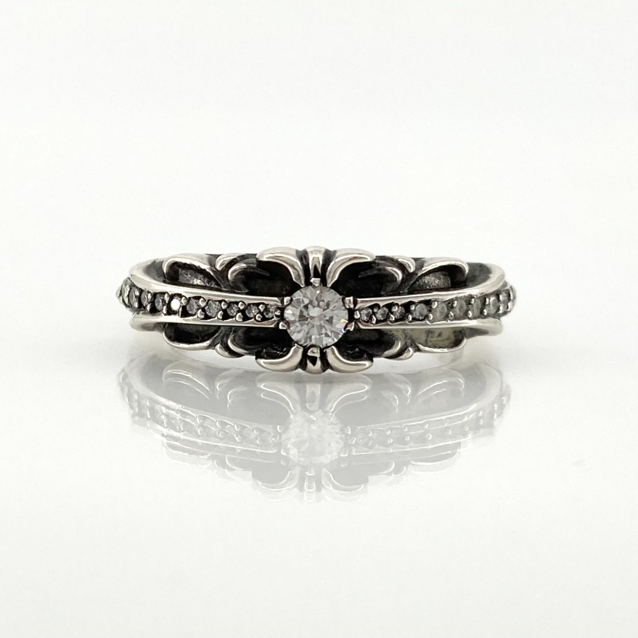 CHROME HEARTS(クロムハーツ) ベイビークラシック フローラルクロス パヴェダイヤモンド リング・指輪 5.11g シルバー