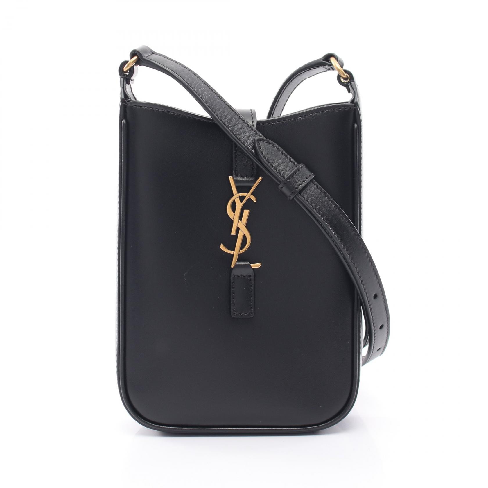 サンローランパリ SAINT LAURENT PARIS LE 5 A 7 ミニ バーティカル ショルダーバッグ ショルダーバッグ バッグ レザー レディース ブラック系 735214 【中古】
