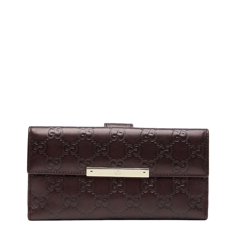 グッチ グッチシマ Wホック 長財布 112715 ブラウン系 レザー レディース GUCCI 【中古】