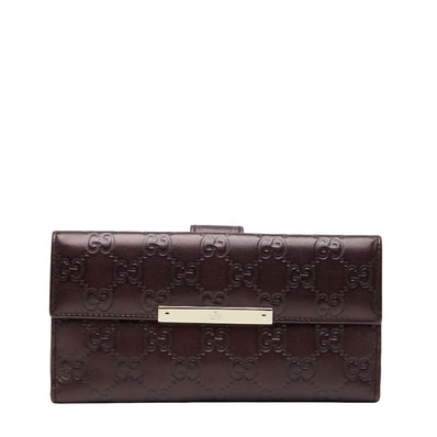 グッチ グッチシマ Wホック 長財布 112715 ブラウン系 レザー レディース GUCCI 【中古】