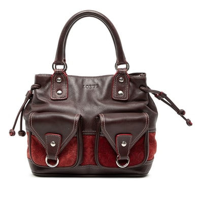 ロエベ アナグラム ハンドバッグ ワインレッド ボルドー レザー スウェード レディース LOEWE 【中古】