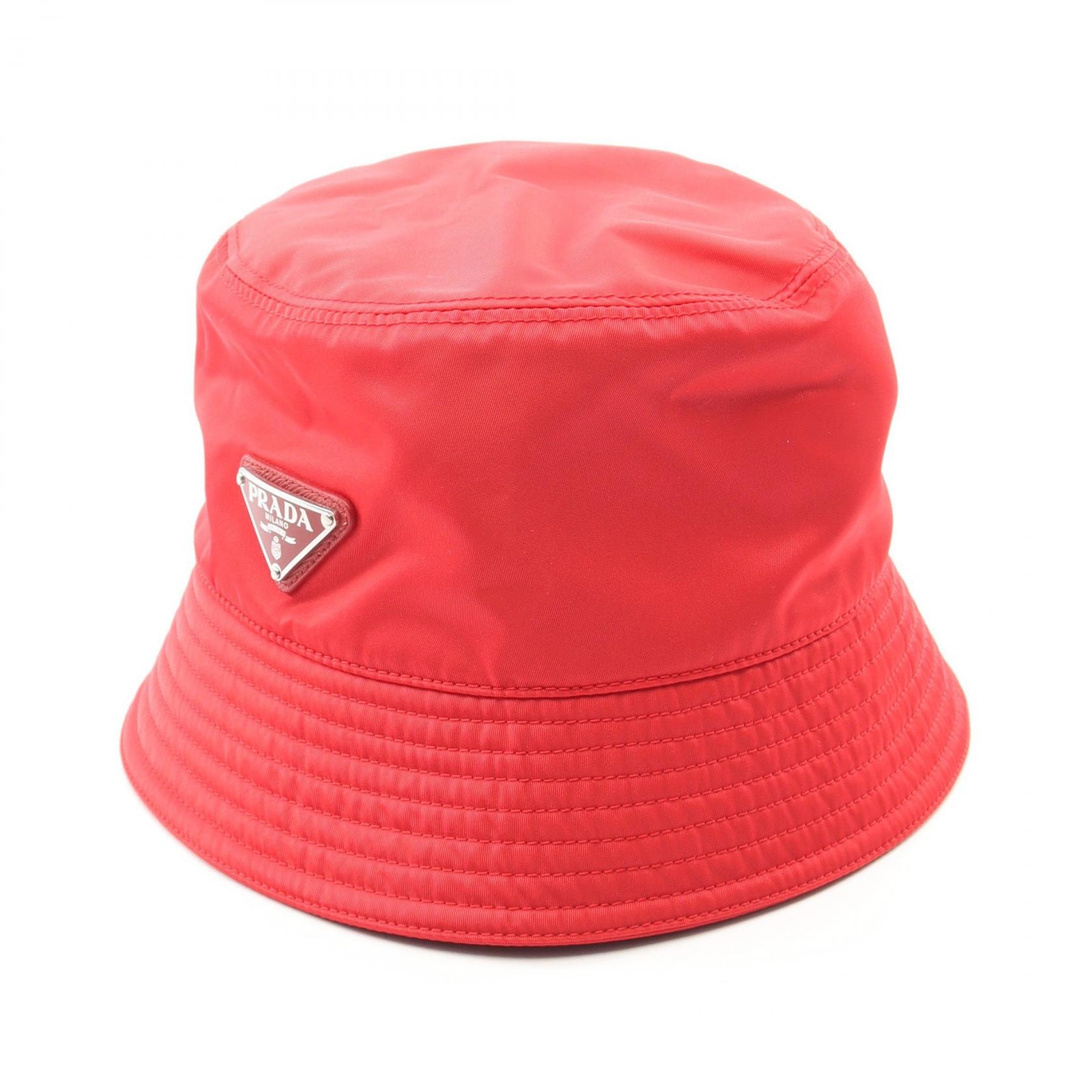 プラダ PRADA Re-Nylon トライアングルロゴ ハット 帽子 ナイロン レディース レッド系 1HC137 【中古】