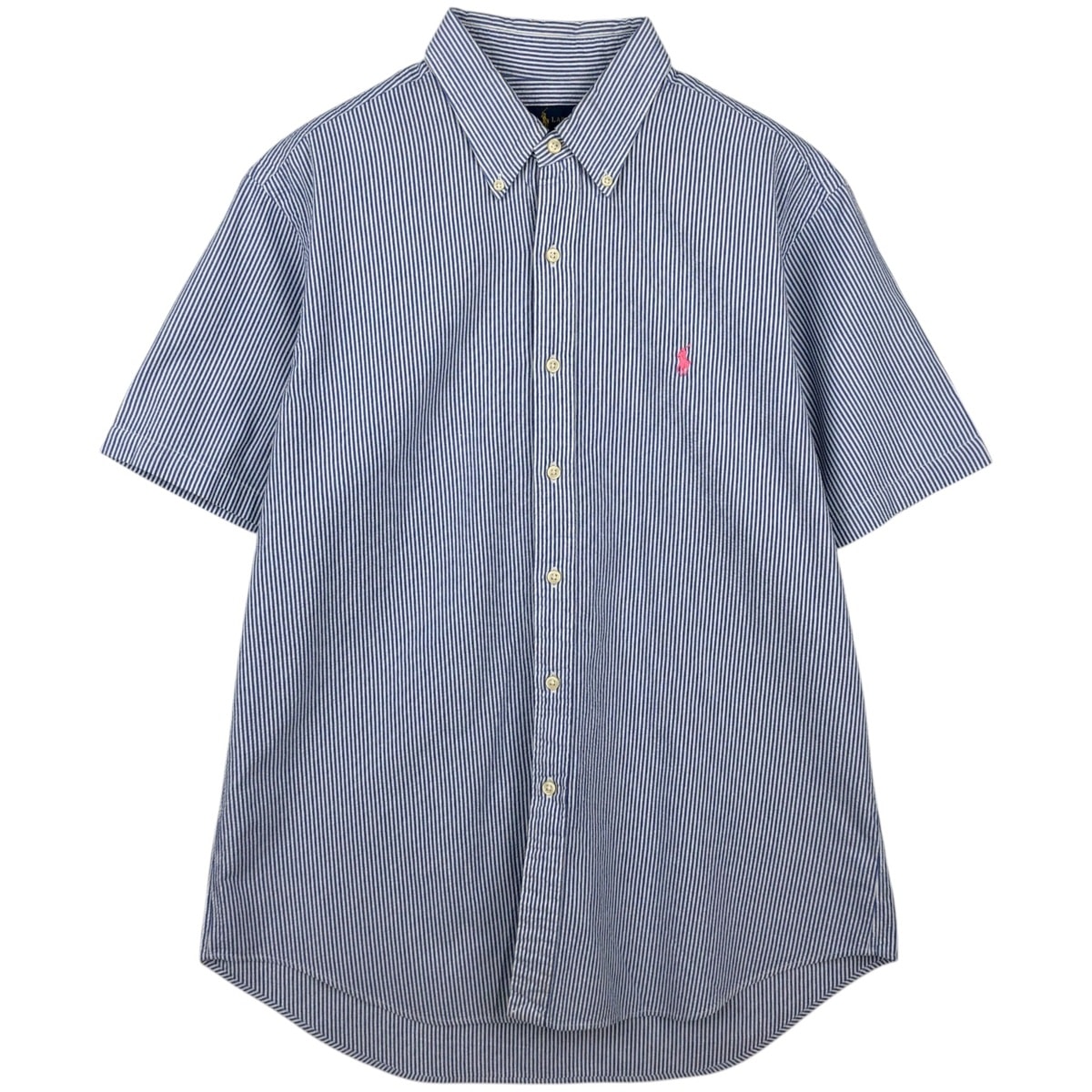 古着 ラルフローレン Ralph Lauren シアサッカー 半袖 ボタンダウン ストライプシャツ メンズL相当/eaa641195