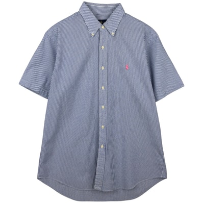 古着 ラルフローレン Ralph Lauren シアサッカー 半袖 ボタンダウン ストライプシャツ メンズL相当/eaa641195