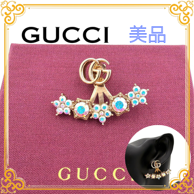 ■美品■ GUCCI グッチ クリスタル GGマーモント ピアス 耳飾り ゴールド アクセサリー ロゴ レディース GG Gロゴ 箱付き ラインストーン