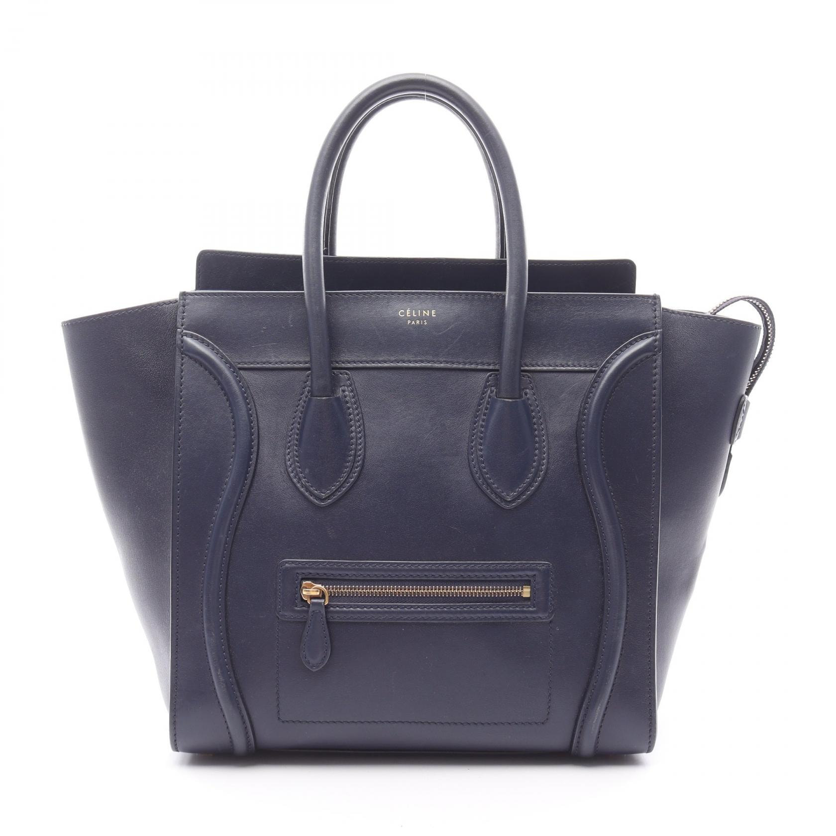 セリーヌ CELINE ラゲージ ミニショッパー ハンドバッグ バッグ レザー レディース ネイビー系 【中古】