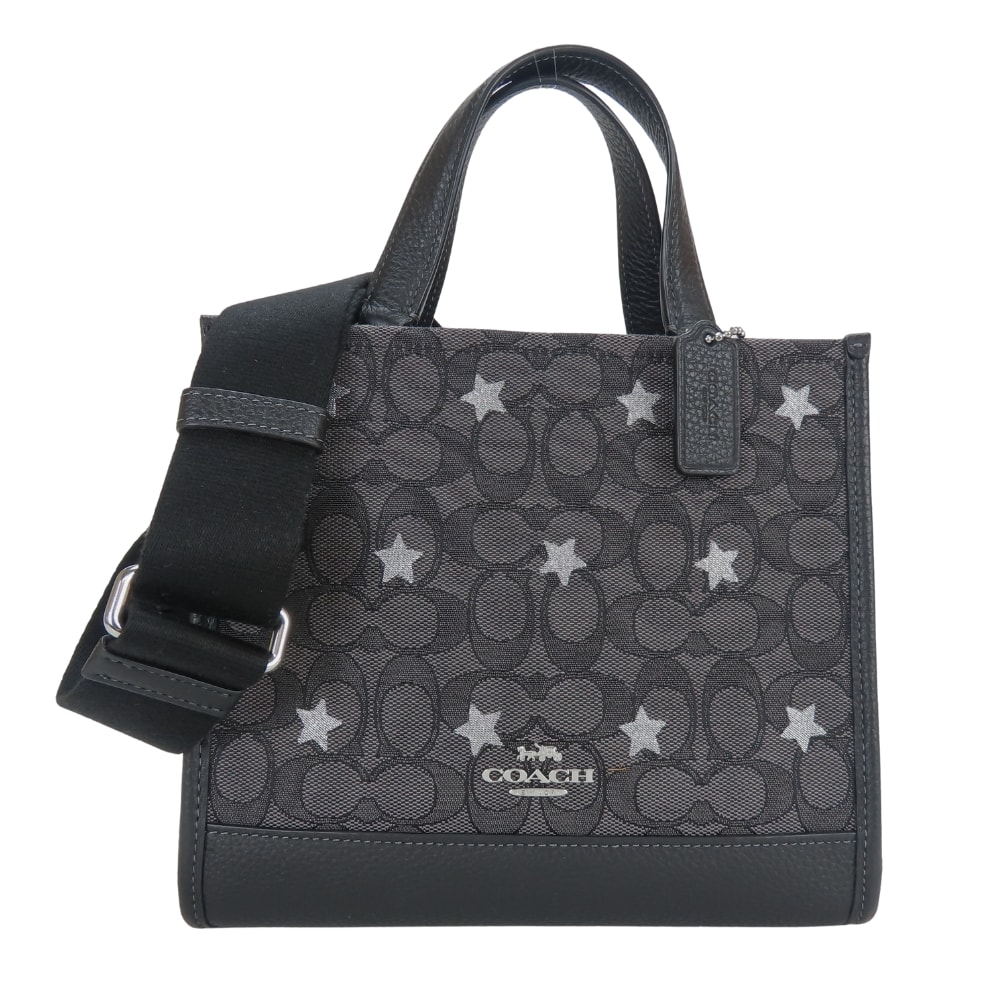 【中古】 コーチ ハンドバッグ シグネチャー C097 スター キャンバス レザー グレー ブラック シルバー 2WAY 斜め掛け ショルダー 星柄 レディース 女性 COACH