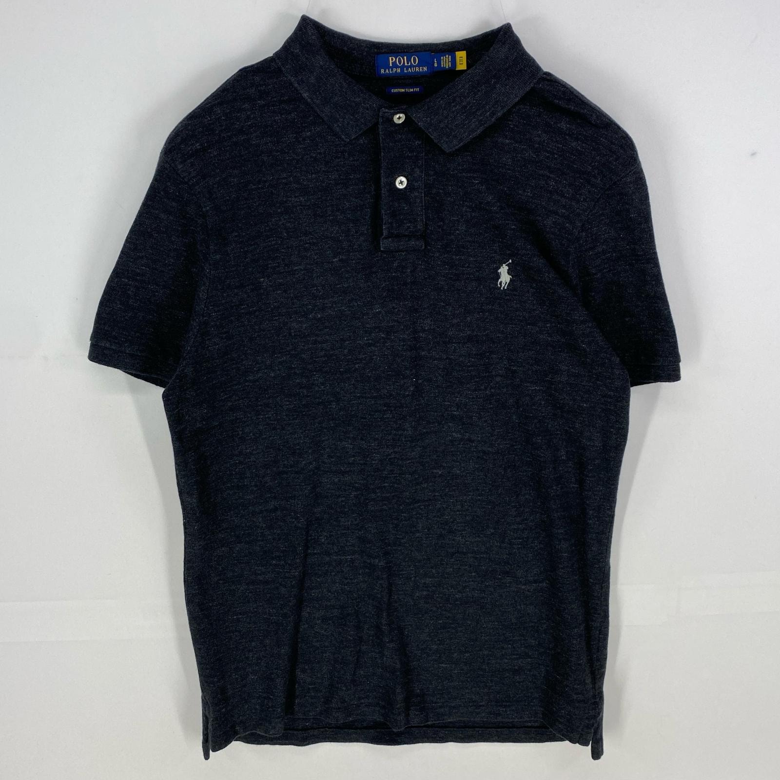 古着 ポロ・ラルフローレン POLO RALPH LAUREN 半袖シャツ 霜降り柄 ワンポイント ポニー ポロシャツ L ブラック系 メンズ