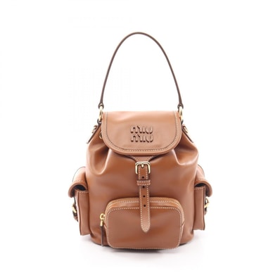 ミュウ ミュウ Miu Miu ミディアム リュックサック バックパック バッグ レザー レディース ブラウン系 5BZ043 【中古】