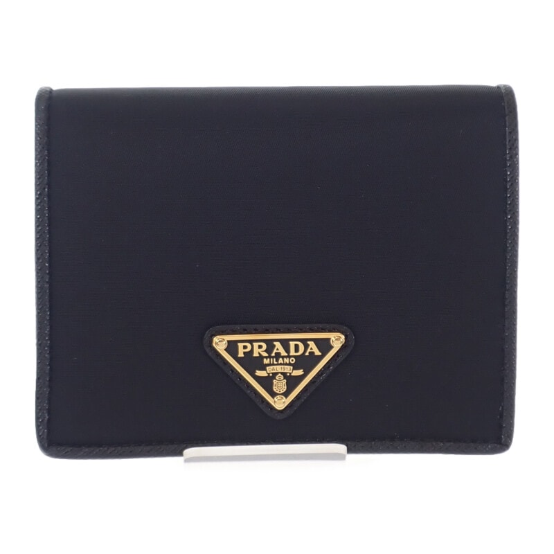 プラダ PRADA Re-Nylon テスートコンパクトウォレット 1MV204 二つ折り財布 サフィアーノ ナイロン ブラック レディース メンズ【中古】【SAランク】