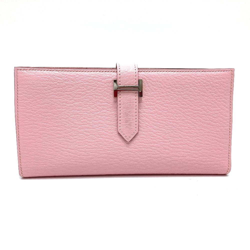 エルメス HERMES ベアンスフレ H金具 マチ有 2つ折り長財布 ロングウォレット SV金具 長財布 シェブルミゾル T刻 ローズサクラ ピンク 美品