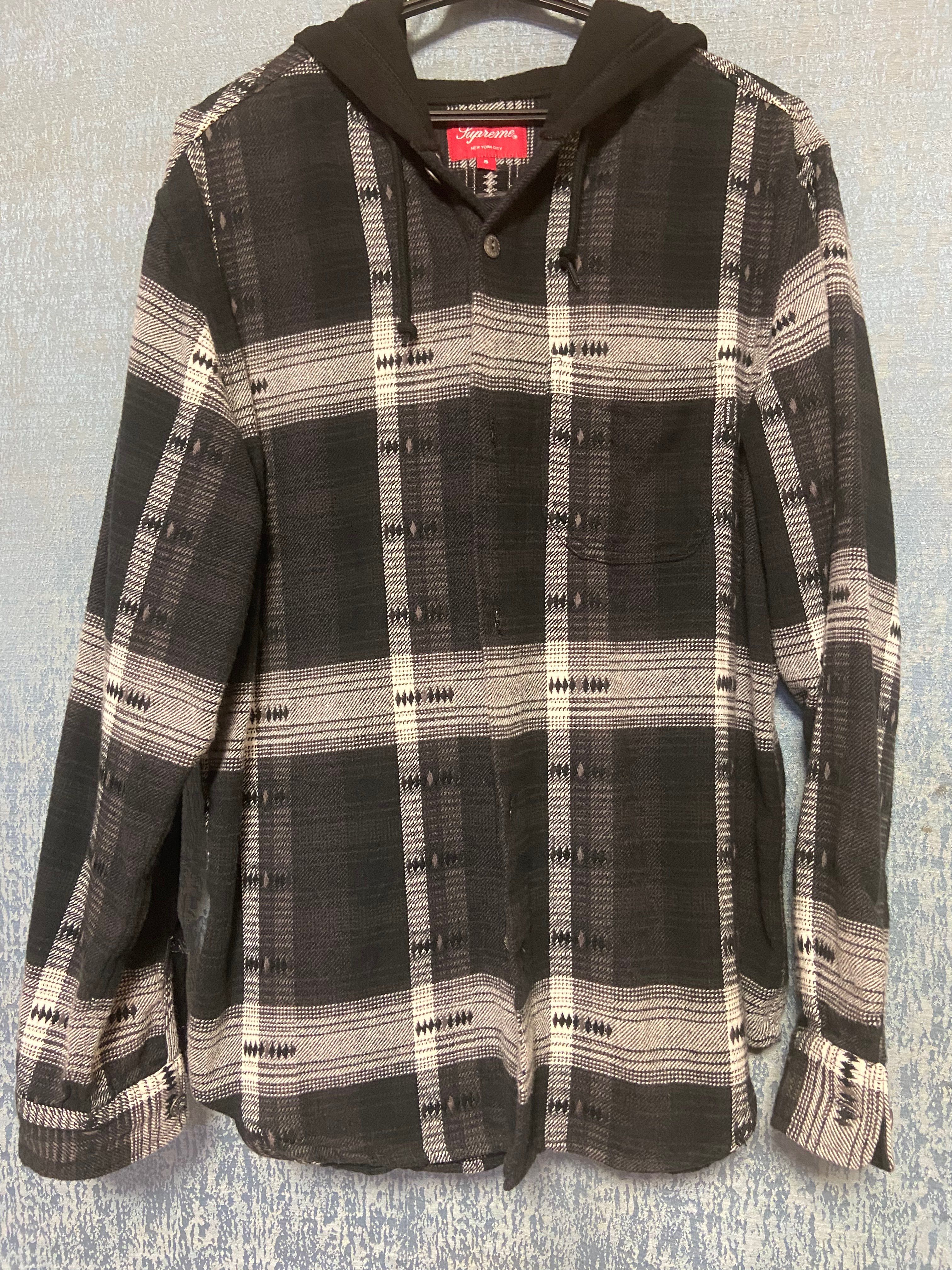 Supreme Hooded Jacquard Flannel Shirt "Black"