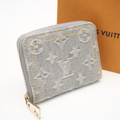 極美品 LOUIS VUITTON ルイ・ヴィトン モノグラムデニム ジッピー コインパース ウォッシュドグレー M14277 コインケース グレー デニム レザー レディース