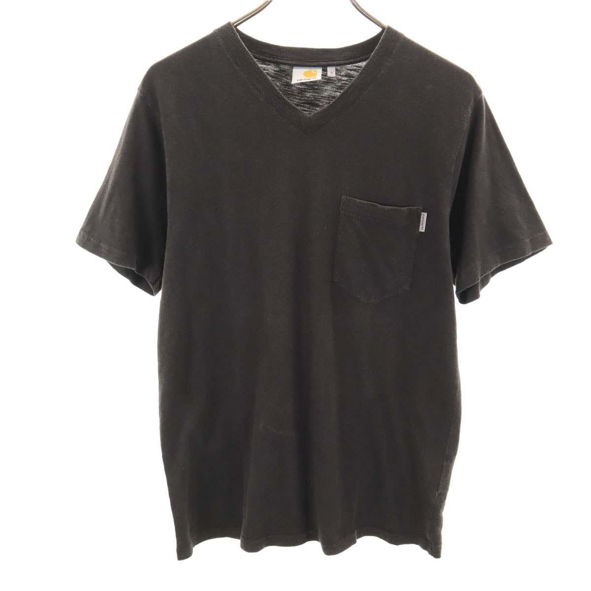 Carhartt カーハート ポルトガル製 半袖 Vネック Tシャツ S ブラック系 ポケT 無地
