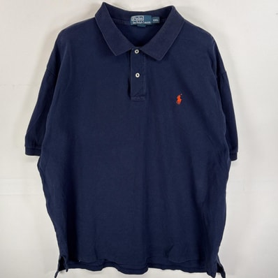 古着 90's/90年代 ポロバイラルフローレン Polo by Ralph Lauren ポロシャツ ワンポイント ロゴ 刺繍 2ボタン 大きいサイズ 14041 ネイビー 無地 メンズ