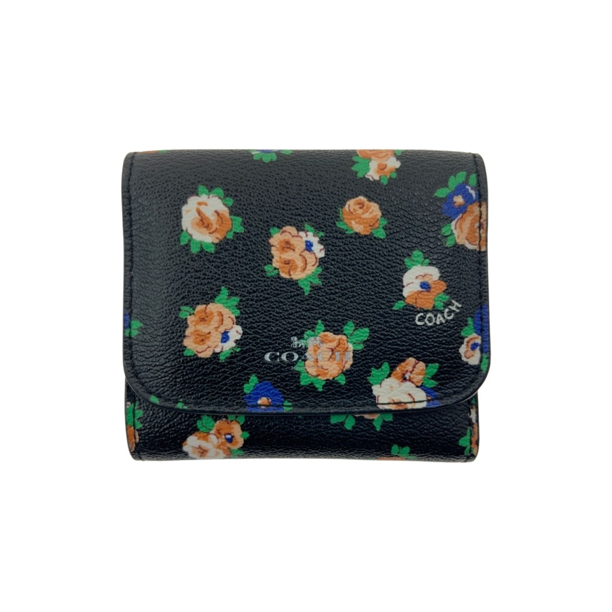 〇〇COACH コーチ 花柄 三つ折り財布 F57976 ブラック