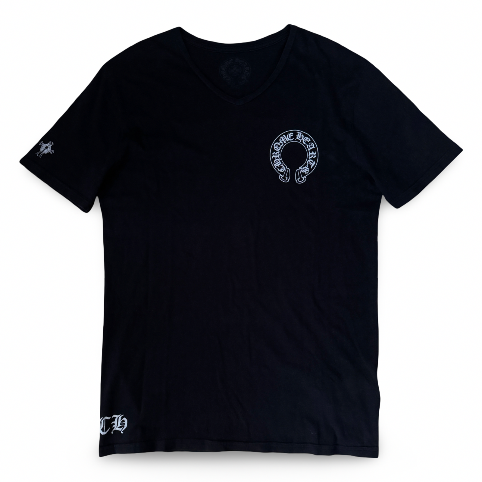 Vネック Tシャツ CHクロス ブラック