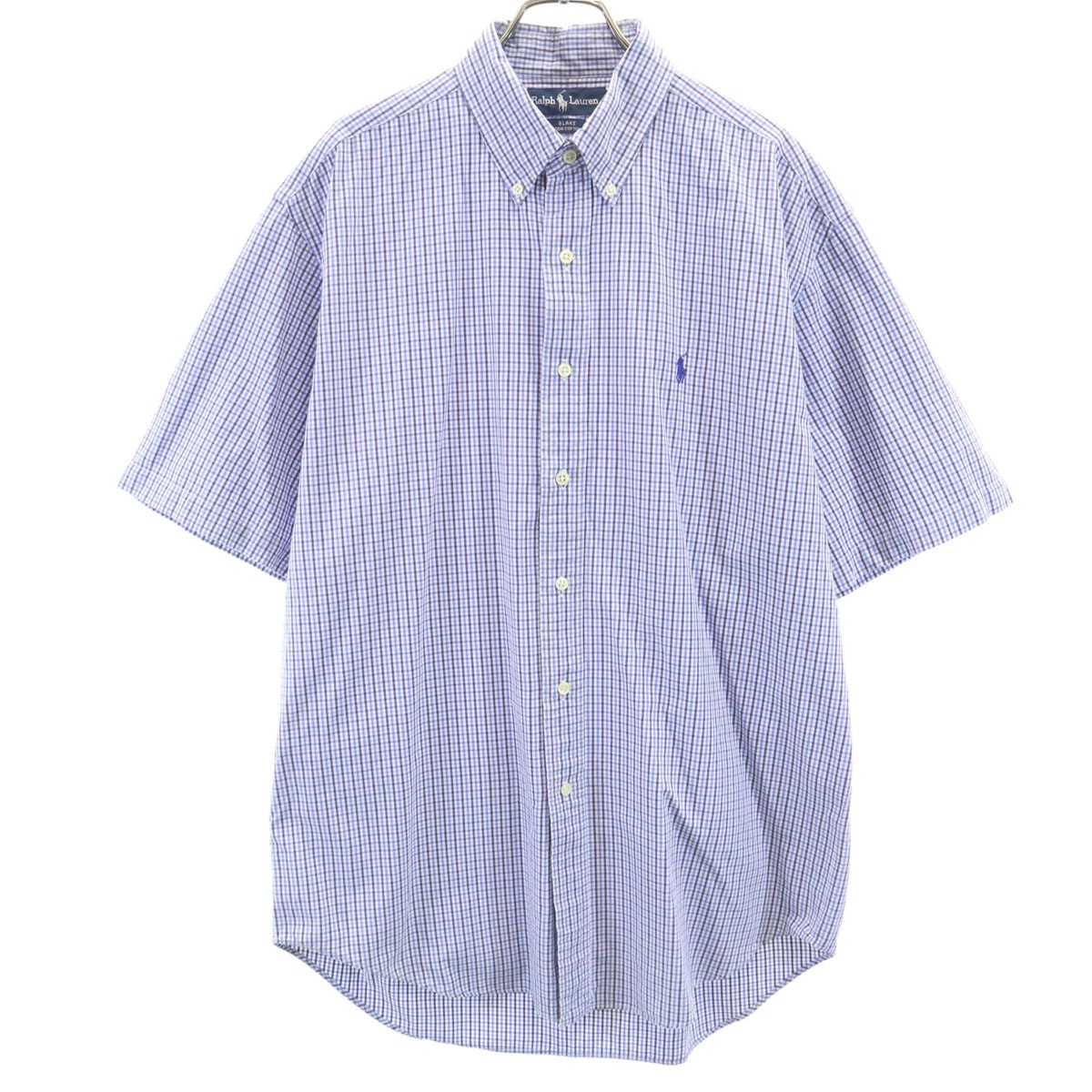 RALPH LAUREN ラルフローレン チェック柄 半袖 ボタンダウンシャツ L ブルー系 BLAKE