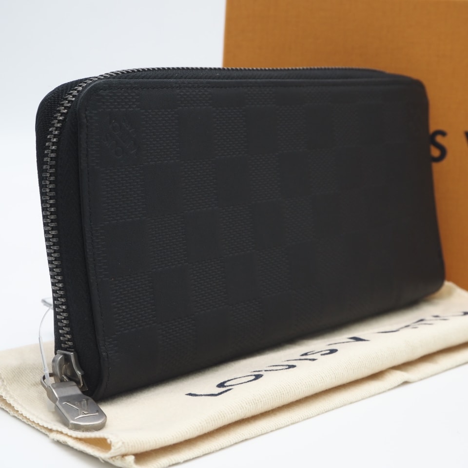 美品 LOUIS VUITTON ルイ・ヴィトン ダミエ アンフィニ ジッピーウォレットヴェルティカル オニキス N63548 長財布 ブラック カーフレザー メンズ