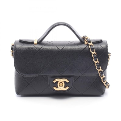 シャネル CHANEL ミニマトラッセ トップハンドル 2WAY ショルダーバッグ バッグ キャビアスキン(グレインドカーフ) レディース ブラック系 AS5776 【中古】