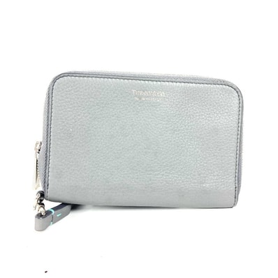ティファニー TIFFANY&Co. ロゴ スマホポーチ カードケース 名刺入れ パスケース ラウンドファスナー ポーチ レザー グレー