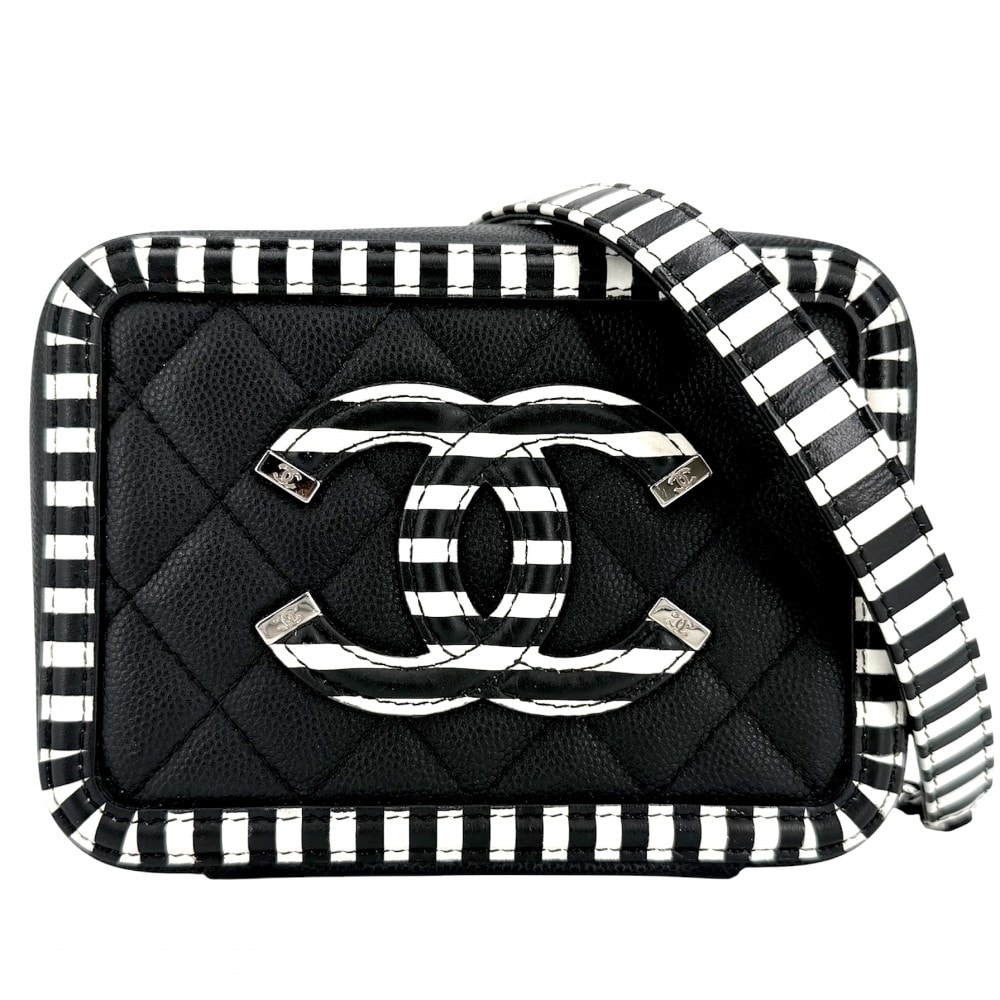 CHANEL シャネル ショルダーバッグ マトラッセ CCフィリグリー ミニ ストライプ 肩掛け 斜め掛け チェーン スクエア  キャビアスキン   ブラック 黒 ゴールド金具 レディース【中古品】