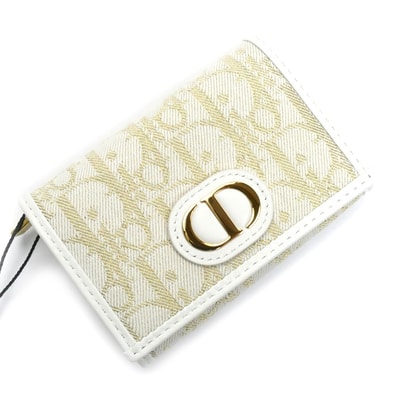 Dior ディオール オブリーク 30モンテーニュ ミディアムウォレット コインケース ホワイト ゴールド S2300UNRG レディース【中古】【極美品】