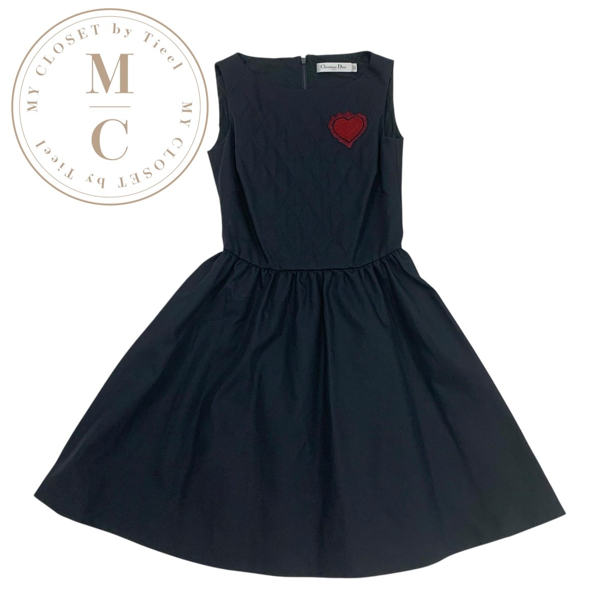 クリスチャンディオール CHRISTIAN DIOR ワンピース コットン ネイビー レッド キルティング ハート