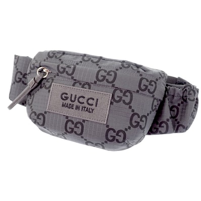 グッチ GUCCI ベルトバッグ ラージ 767934 ボディバッグ GGリサイクルポリエステル ブラック グレー シルバー金具 メンズ【中古】【Aランク】