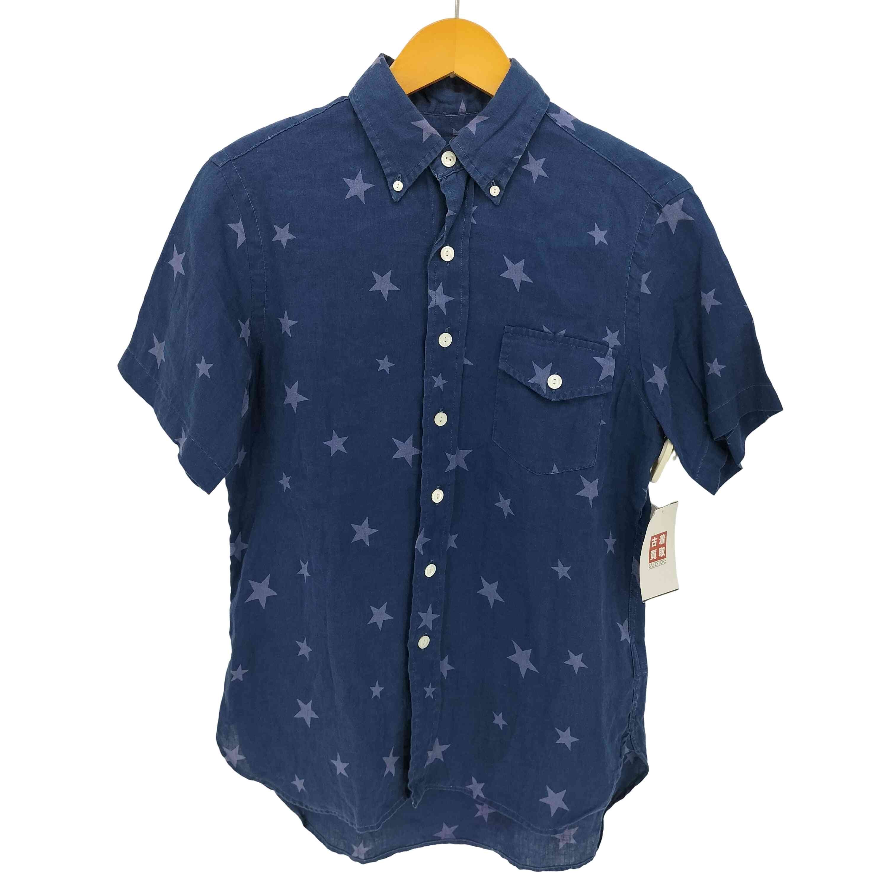 CLASSIC FIT 星柄 リネン 100 マチ付き ボタンダウン S/S シャツ【1143191220662】