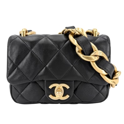 CHANEL シャネル ショルダーバッグ マトラッセ ココマーク 肩掛け チェーン スクエア ミニバッグ ラムスキン ブラック 黒 ゴールド金具 レディース 美品【中古品】